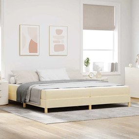 Boxrugós ágy Krém és barna 200 x 200 cm Textil és mérnöki fa