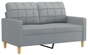 2 személyes világosszürke szövet kanapé díszpárnákkal 120 cm