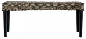 fekete természetes kubu rattan és tömör mahagóni fa pad 110 cm