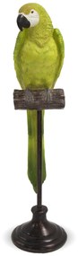 Tropical design fekete csőrös világoszöld papagáj szobor barna állványon 47x12x12cm