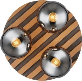 Globo 54343-3 Mennyezeti lámpa, matt fekete fém, sötét fa hatású MDF, füstszínű üveggömbök, ø: 390 mm, M: 200 mm, 3xE27 40W 230 V izzók nélkül