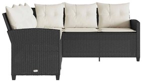 fekete polyrattan L-alakú kanapé párnákkal