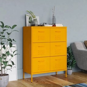 mustársárga acél fiókos szekrény 80 x 35 x 101,5 cm