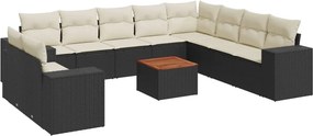 vidaXL 11 részes fekete polyrattan kerti ülőgarnitúra párnákkal
