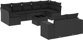 vidaXL 10 részes fekete polyrattan kerti ülőgarnitúra párnákkal