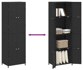 fekete polyrattan kerti tárolószekrény 59 x 40 x 180 cm