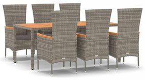 vidaXL 7 részes szürke polyrattan kerti étkezőgarnitúra párnával