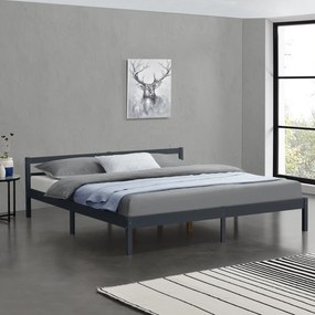 [en.casa] Ágykeret Nakkila ágyráccsal fenyőfa 180x200 cm dupla ágy egyszerű faágy fejtámlával sötétszürke matt lakkozott
