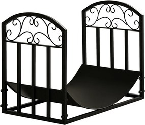 Outsunny Kandalló Tűzifatartó 60 kg Kapacitású Tűzifa állvány Fekete Fém 60.5 x 36 x 46.5 cm | Aosom