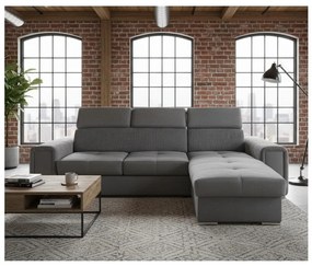 SALVADA univerzális L alakú, kihúzható sarokgarnitúra tárolóval, sötétszürke