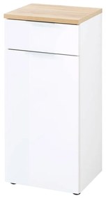 Fehér-natúr színű alacsony fürdőszoba szekrény tölgyfa dekorral 39x86 cm Pescara – Germania