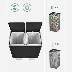 Dupla szemetes, 2 x 24 literes, 2 rekesszel, fekete
