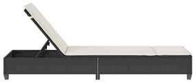 fekete polyrattan napozóágy párnákkal 55x200x25,5 cm