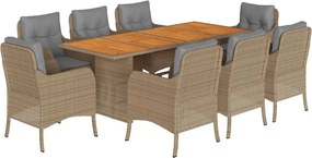 vidaXL 9 részes bézs polyrattan kerti étkezőgarnitúra párnákkal