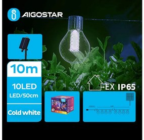 Aigostar B.V. Aigostar - LED Napelemes dekoratív lánc 10xLED/8 funkciós 10,5m IP65 hideg fehér AI0952