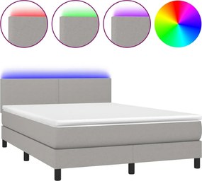vidaXL világosszürke szövet rugós és LED-es ágy matraccal 140x200 cm