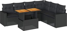 vidaXL 7 részes fekete polyrattan kerti ülőgarnitúra párnával