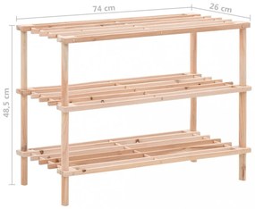 3-szintes tömör fenyőfa cipőtartó