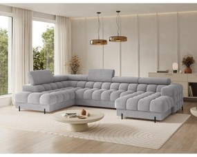 Szürke buklé kinyitható sarokkanapé (bal oldali-U alakú) Feraria – ELTAP