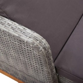 szürke polyrattan és tömör akácfa napozóágy