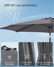 Kerti napernyő, kültéri napernyő 30°-ban dönthető, szürke