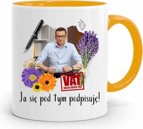 Sárga Politikus Bögre Mateusz Morawiecki Miniszterelnök fényképes nyomtatással