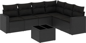 vidaXL 7 részes fekete polyrattan kerti ülőgarnitúra párnával