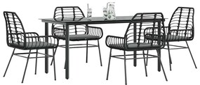 vidaXL 5 részes fekete polyrattan üveg kerti étkezőgarnitúra párnákkal