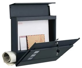 Modern postaláda újságtartóval, antracitszürke