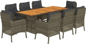 vidaXL 9 részes szürke polyrattan kerti étkezőgarnitúra párnával