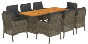 vidaXL 9 részes szürke polyrattan kerti étkezőgarnitúra párnával