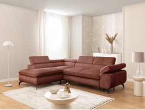 Terrakotta színű kordbársony sarokkanapé (bal oldali-L alakú) Marbeya – Ropez