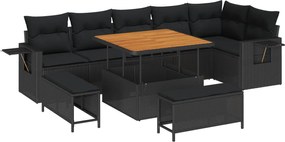 vidaXL Kerti Kanapé Szett 9 pcs Fekete polirattan