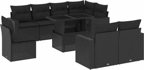 vidaXL 9 részes fekete polyrattan kerti ülőgarnitúra párnákkal