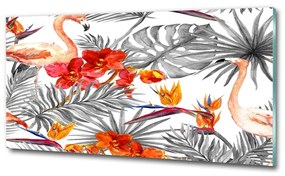 Üvegkép Flamingók és virágok osh-115695348