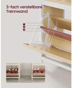 Előszoba fogas paddal, akasztókkal, cipőszekrény, tölgy és fehér 85x30x180cm