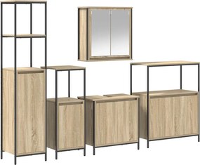 vidaXL Fürdőszoba bútor szett 5 pcs Sonoma Tölgy és Fekete Faanyag