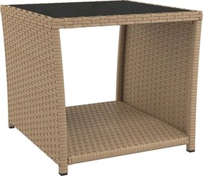 vidaXL bézs polyrattan és edzett üveg teázóasztal üveg lappal