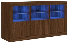 barna tölgy színű tálalószekrény LED-ekkel 123 x 37 x 67 cm