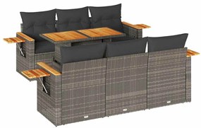 7 részes szürke polyrattan akácfa kerti ülőgarnitúra párnákkal