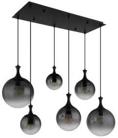 Globo 15885-6H Függeszték fém fekete matt, füstszínű üveg búra, fekete PVC kábel, magassága lerövidíthető, HxSzxM: 970x480x1410mm, a búrák méretei: 2 x 15 cm, 20 cm, 25 cm, 6x E27 LED 10W 230V izzók nélkül