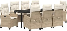 vidaXL Kert étkező szett párnával 9 pcs Bézs polirattan