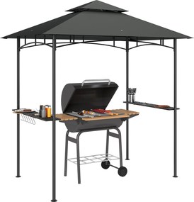 Outsunny BBQ Pavilon LED-del, vízálló, tűzálló, 240 x 150 x 258 cm-es kertipavilon, dupla rétegű sátorral, oldalsó polcokkal, UV védelemmel ellátott k