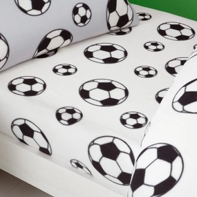 Fehér gumis egyszemélyes fleece gyerek lepedő 90x190 cm Football – Catherine Lansfield
