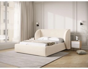 Krémszínű kárpitozott ágyneműtartós franciaágy ágyráccsal 160x200 cm Miley – Micadoni
