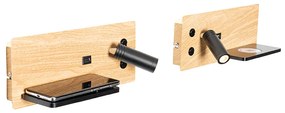 2 db-os falilámpa készlet fekete fával, LED-del, USB-vel és indukciós töltővel - Riza