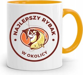 Sárga Horgász Bögre A Legjobb Halász A Környéken fényképes nyomtatással