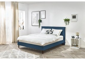 Kék kárpitozott franciaágy ágyráccsal 160x200 cm Sary – Bobochic Paris