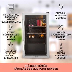 Klarstein Beersafe XXL, hűtőszekrény, 80 liter, E energiahatékonysági osztály, panoráma üvegajtó