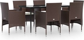 vidaXL 7 részes barna és fekete kerti étkezőgarnitúra párnákkal